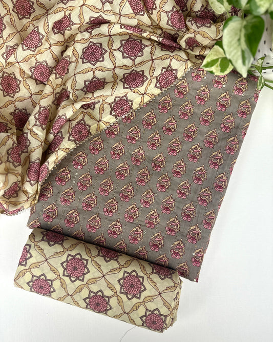 Grey and Pink Jaipur Print Cotton