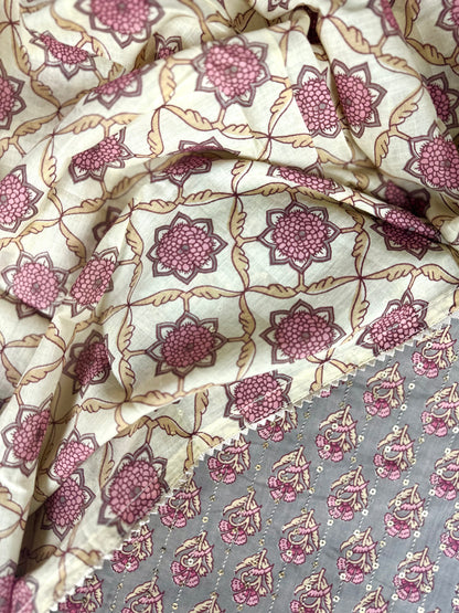 Grey and Pink Jaipur Print Cotton