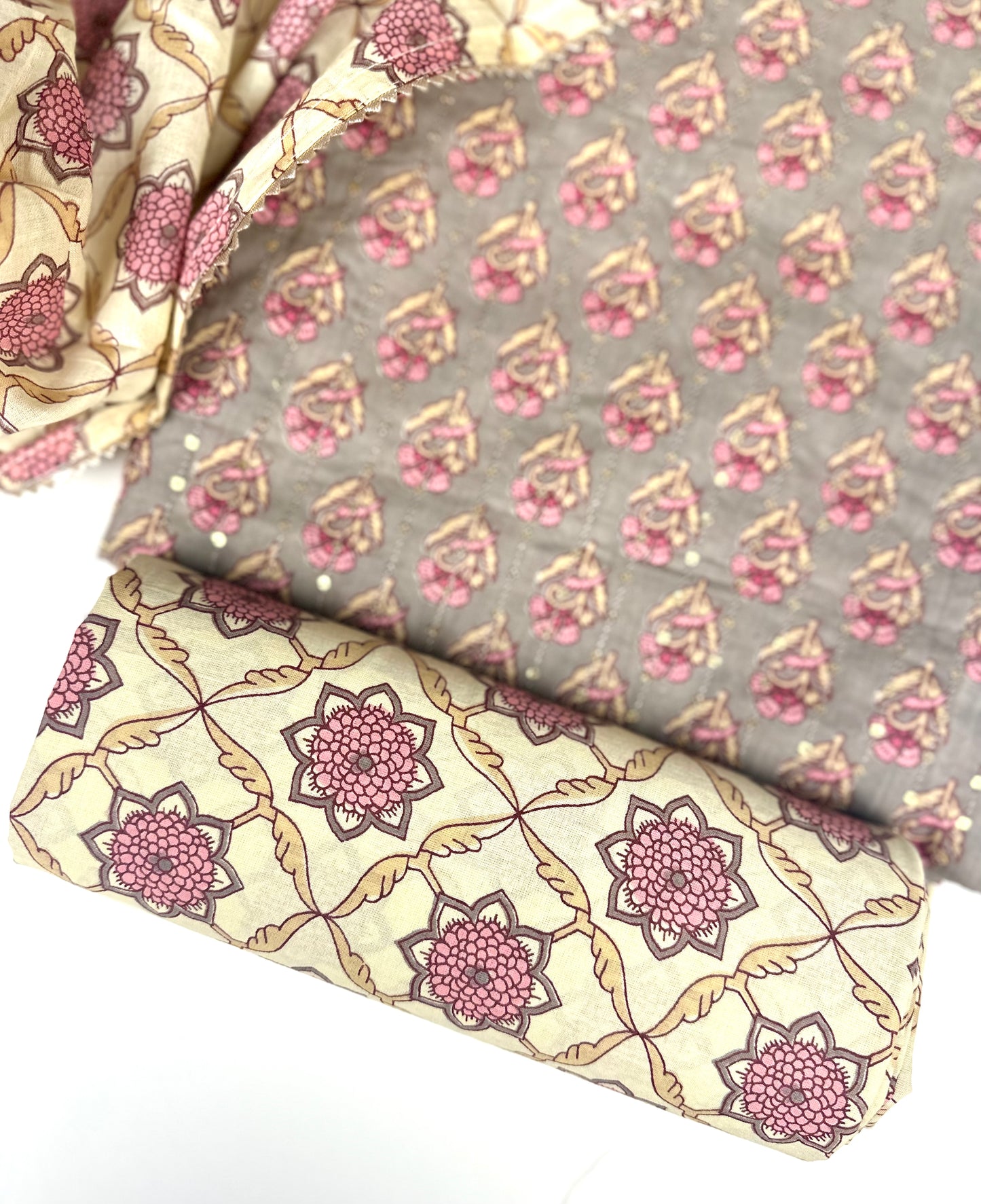 Grey and Pink Jaipur Print Cotton
