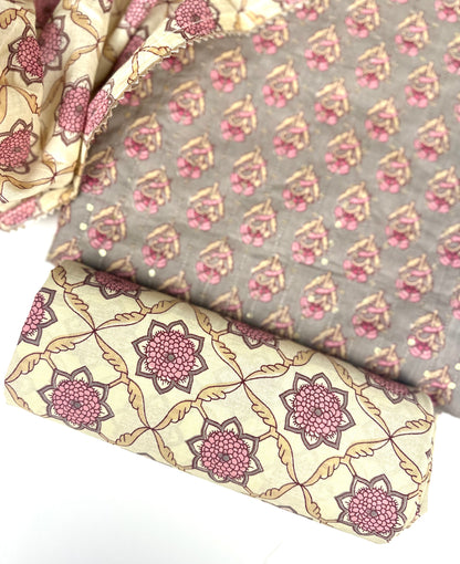 Grey and Pink Jaipur Print Cotton