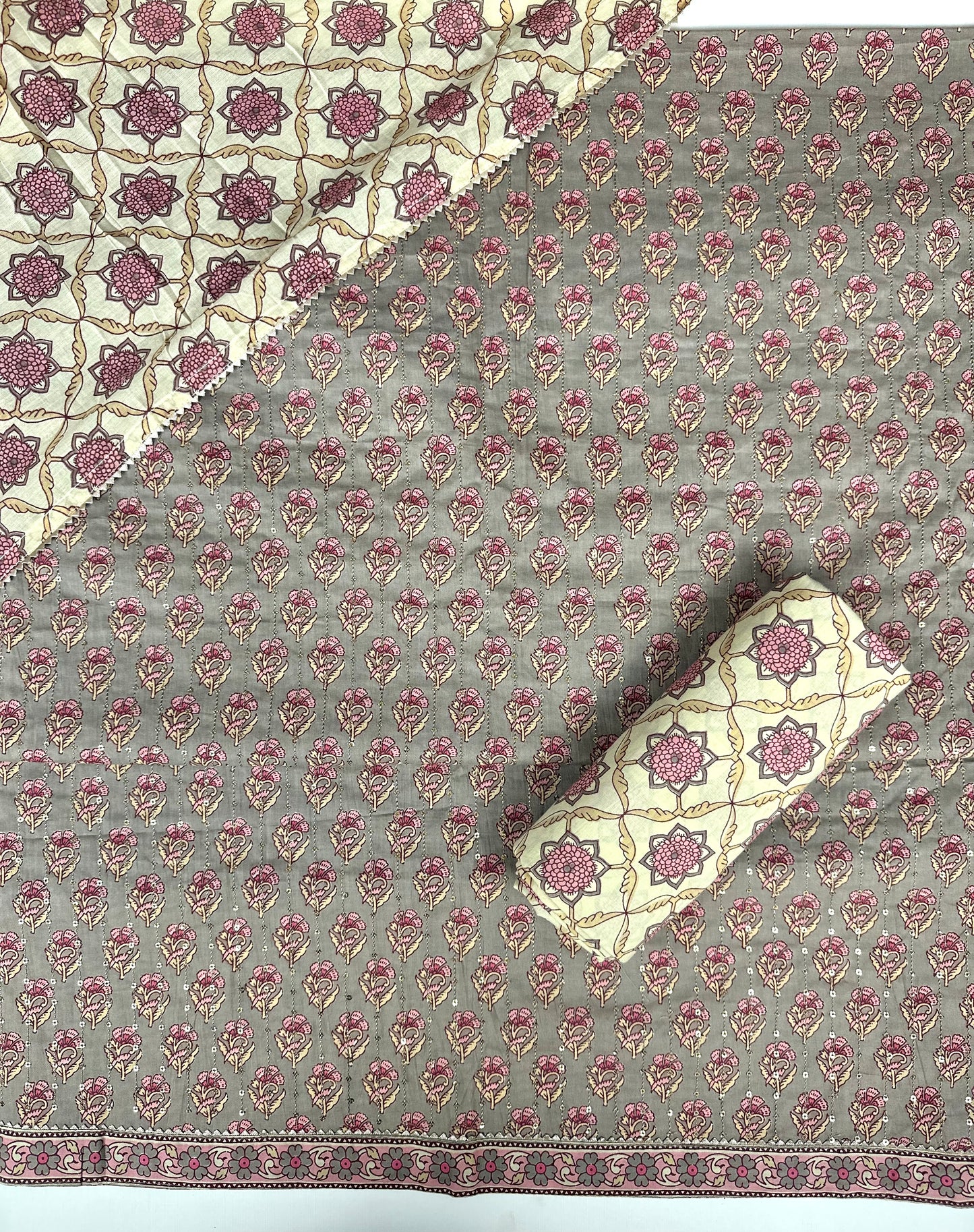 Grey and Pink Jaipur Print Cotton