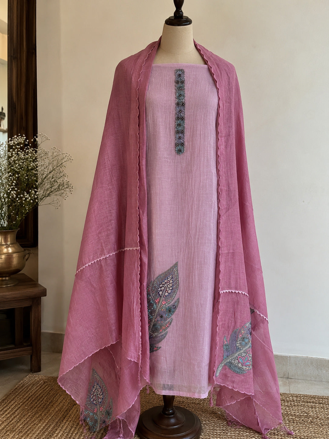 Pink Double Shaded Pure Mul Cotton Suit with Embroidery