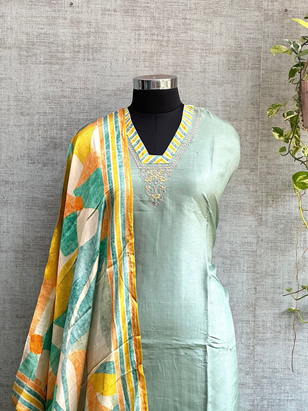 Mint Green Silk with Zari Embroidery