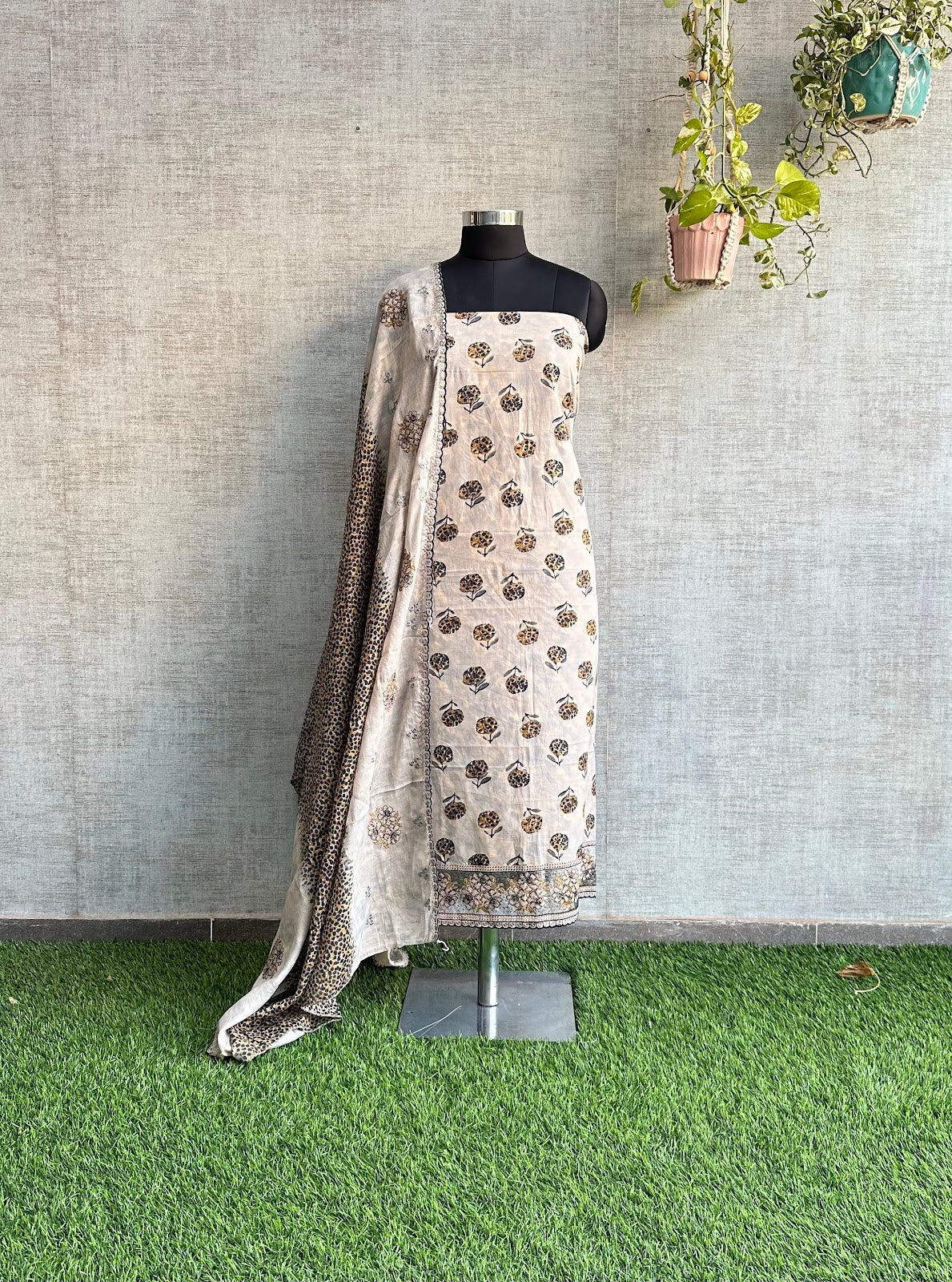 Beige Pure Cotton with Block Print