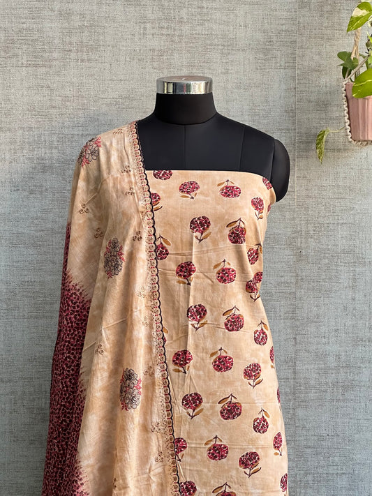 Beige Pure Cotton with Block Print