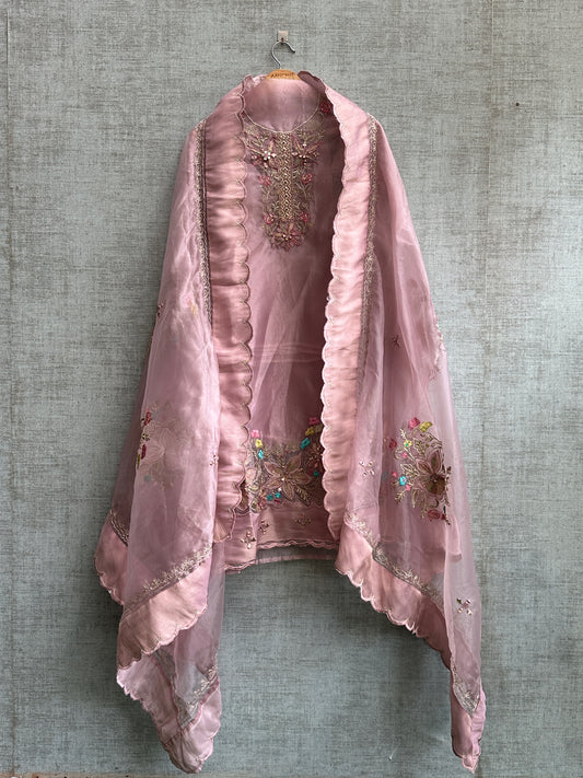 Deep Mauve Tissue Organza with Gotapatti Work