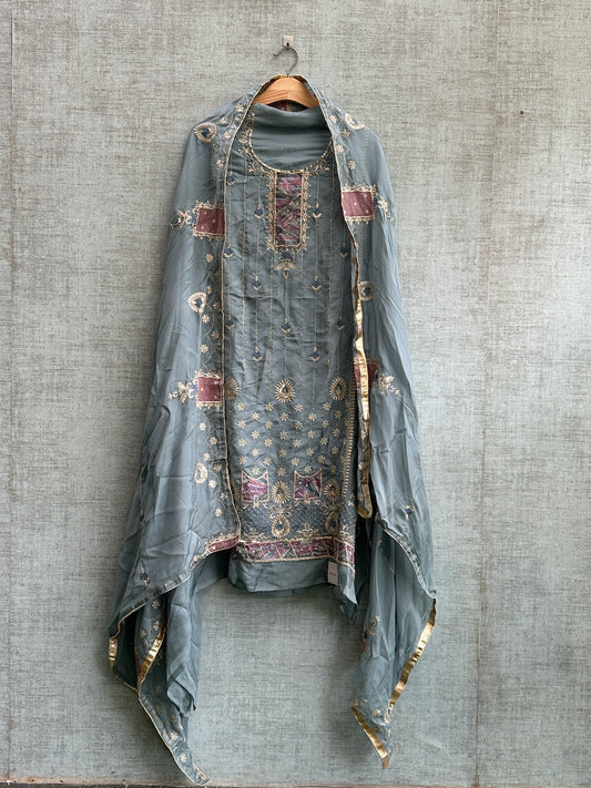 Baby Blue Organza with Zardosi Work