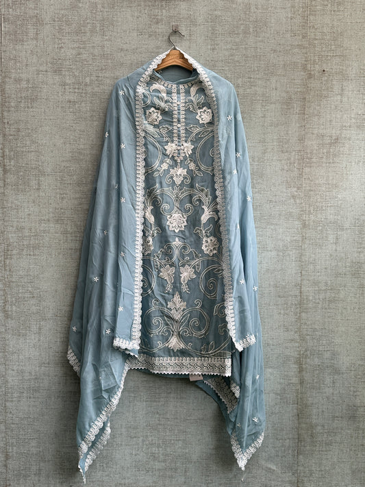 Sky Blue Organza Pakistani Suit