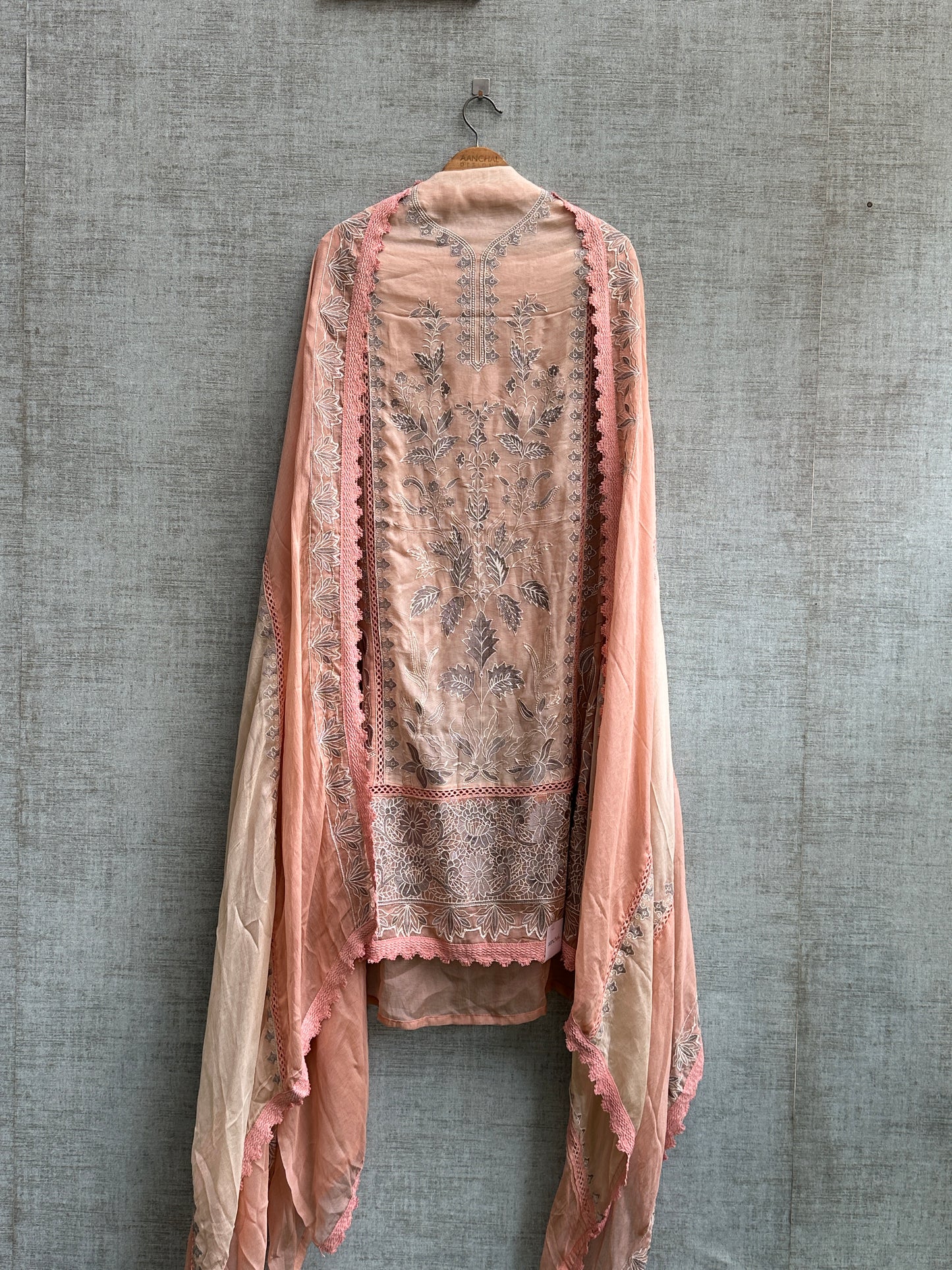 Peach Mesh Cotton with Threadwork