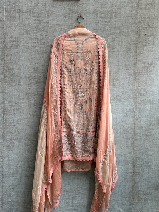 Peach Mesh Cotton with Threadwork
