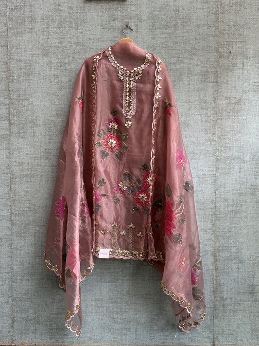 Fuchsia Rose Pink Tissue with Gotapatti Work