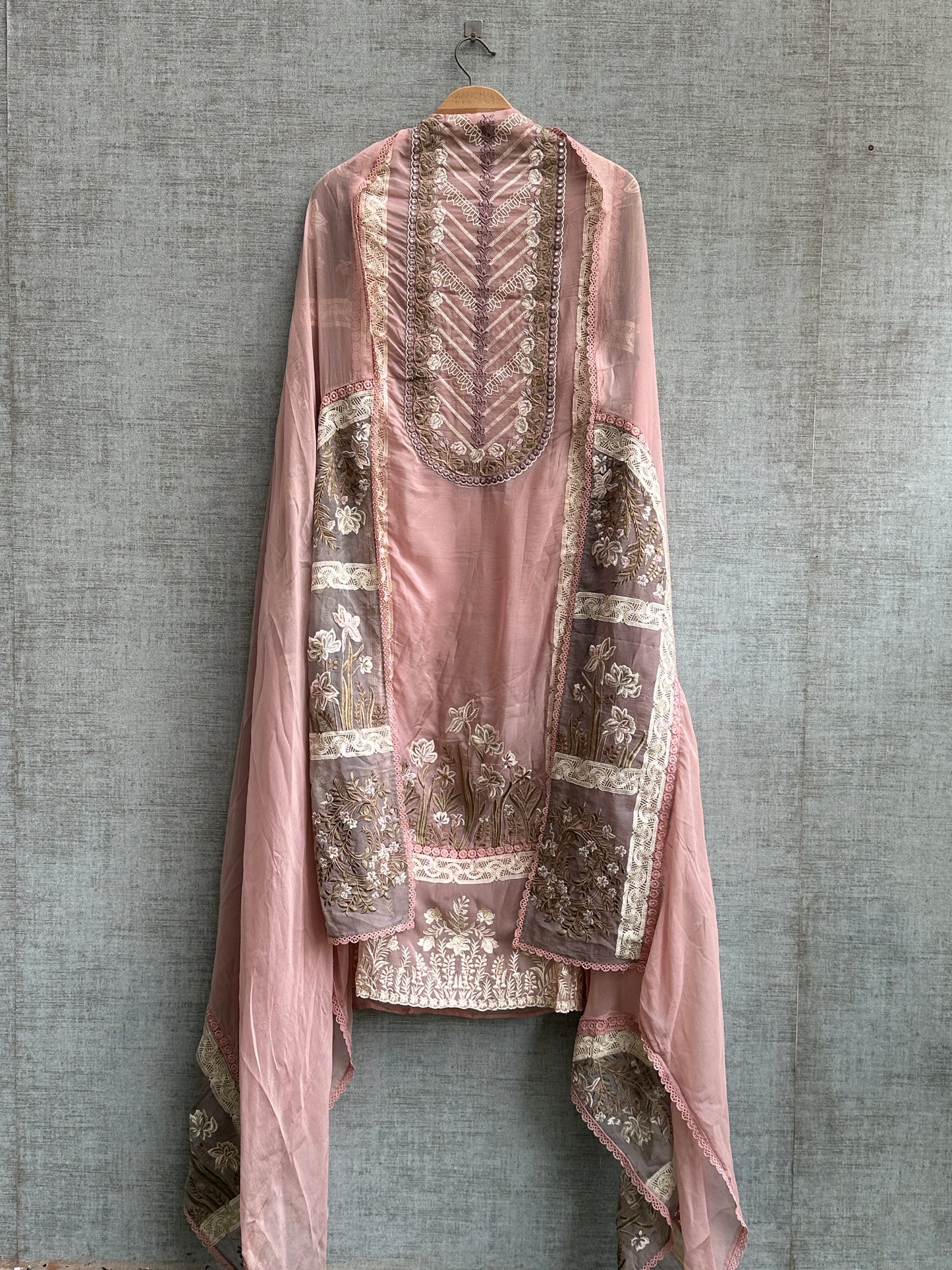 Pink Organza with Cutwork Pakistani Suit