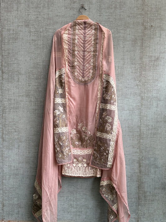 Pink Organza with Cutwork Pakistani Suit