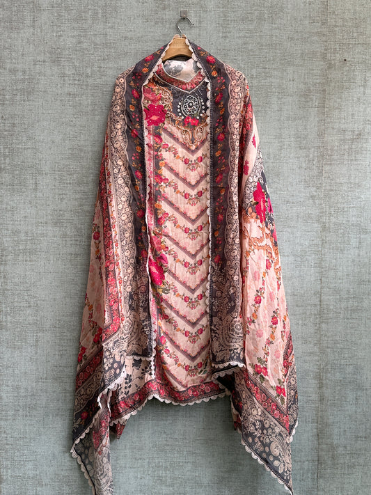 Pink Digital Print Muslin Pakistani Suit