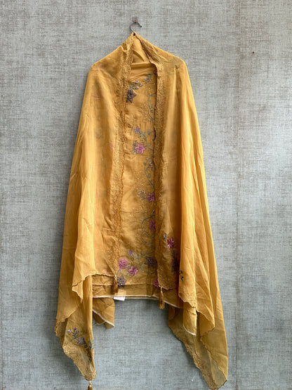 Mustard Yellow Organza with Thread Embroidery