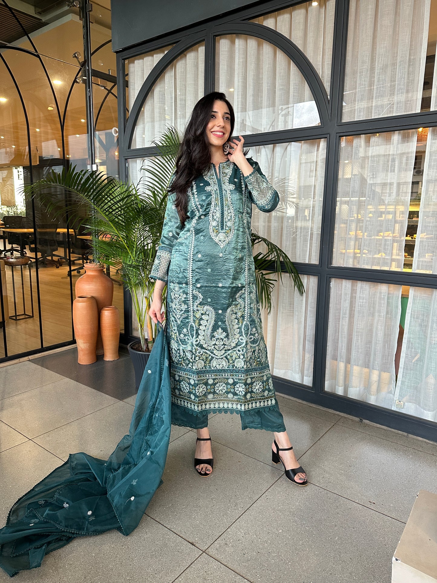 Peacock Green Shimmer Straight Cut Suit