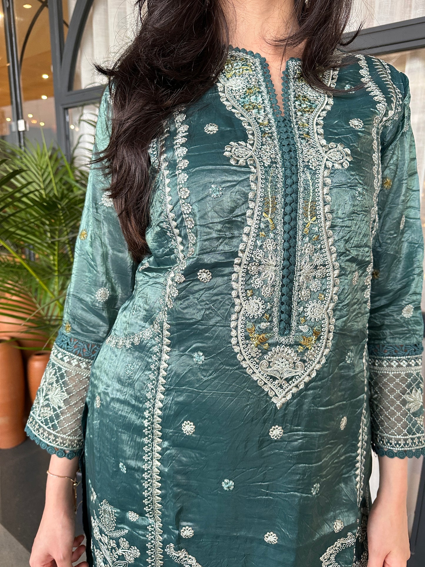 Peacock Green Shimmer Straight Cut Suit