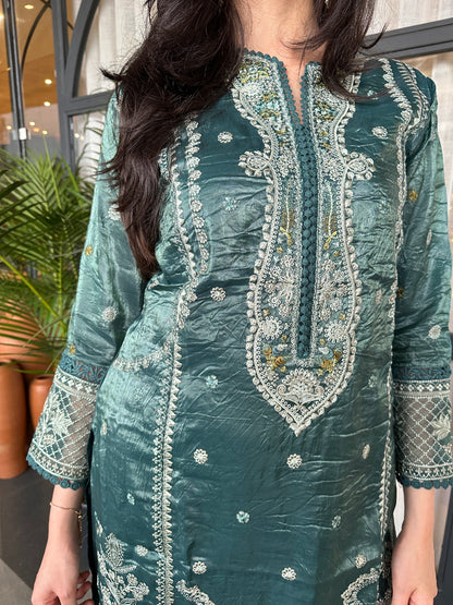 Peacock Green Shimmer Straight Cut Suit