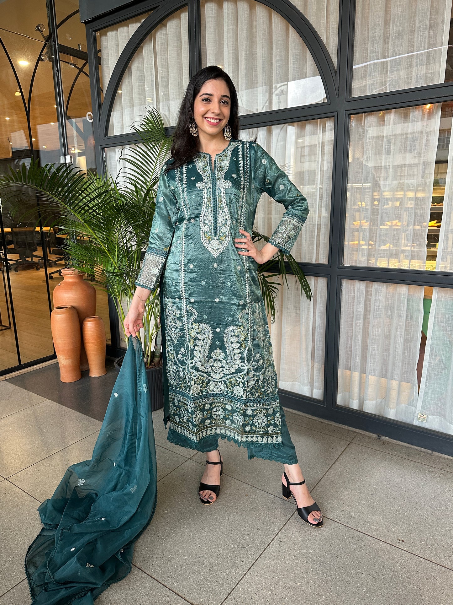 Peacock Green Shimmer Straight Cut Suit