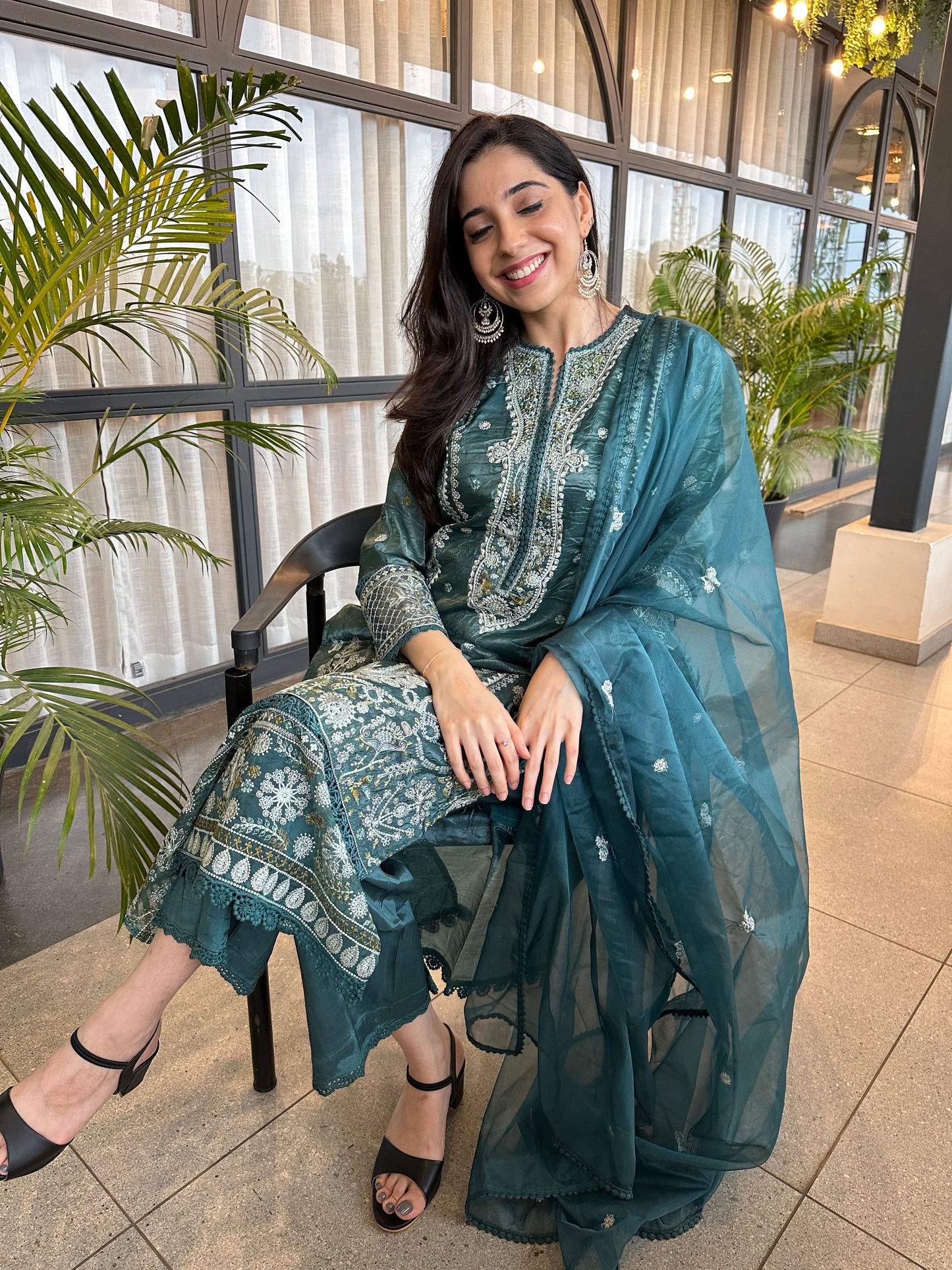 Peacock Green Shimmer Straight Cut Suit