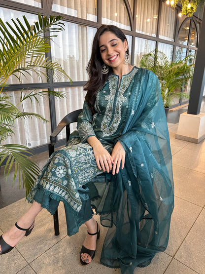 Peacock Green Shimmer Straight Cut Suit