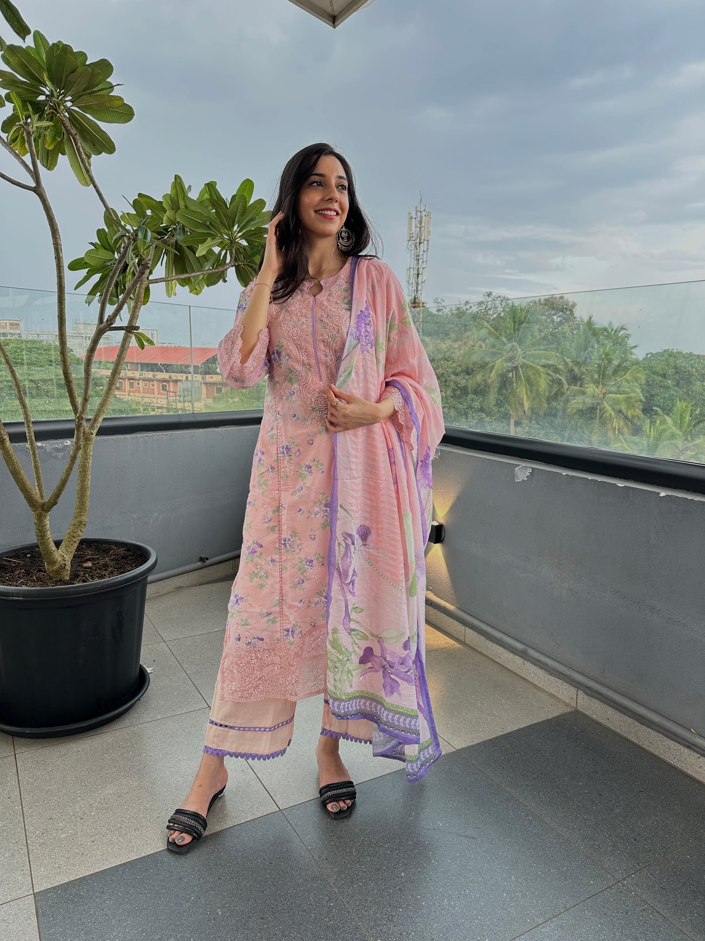 Baby Pink Floral Lawn Straight Cut Suit