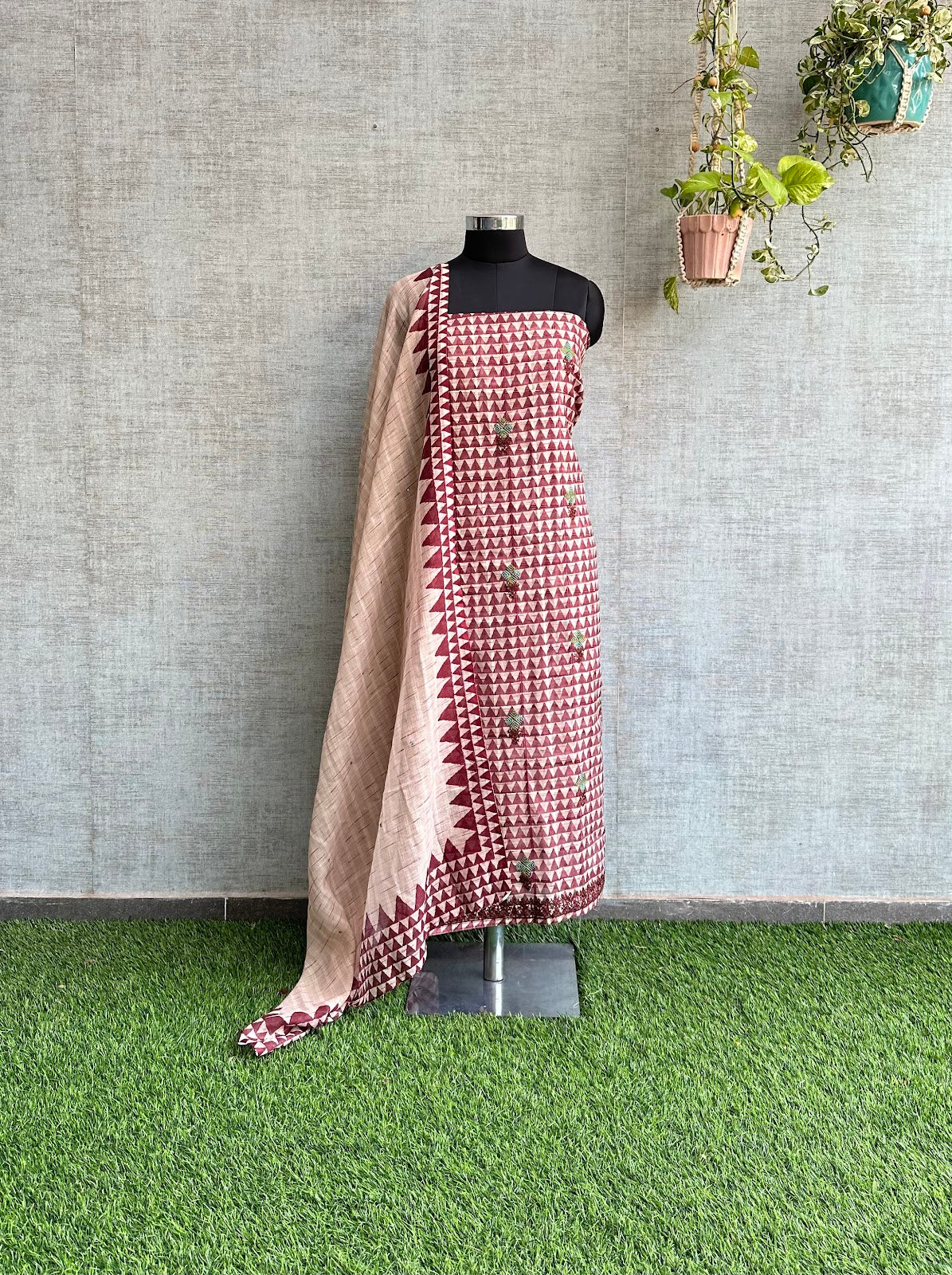 Maroon Linen with Digital Print