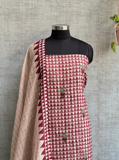 Maroon Linen with Digital Print