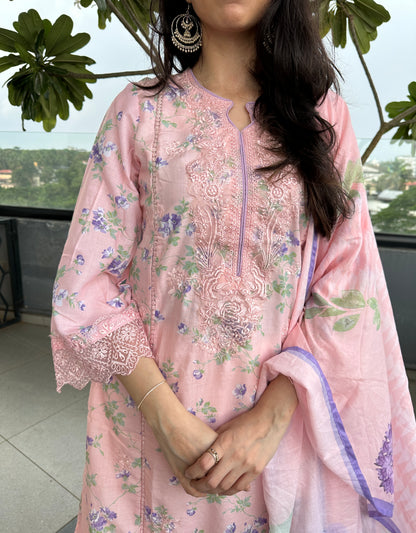 Baby Pink Floral Lawn Straight Cut Suit