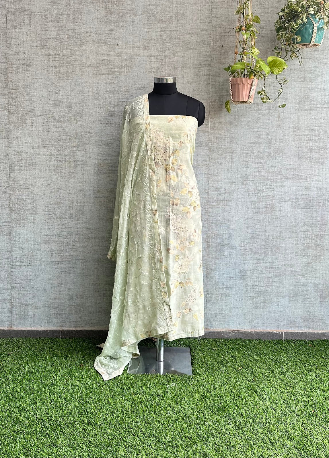 Soft Green Pure Chanderi with Stone Embroidery