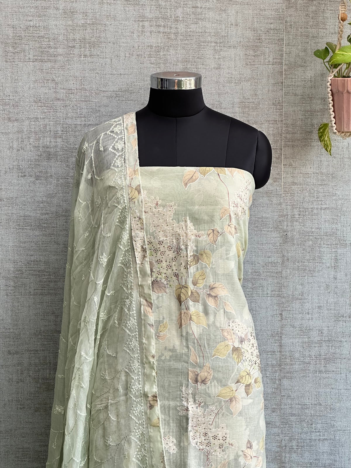Soft Green Pure Chanderi with Stone Embroidery