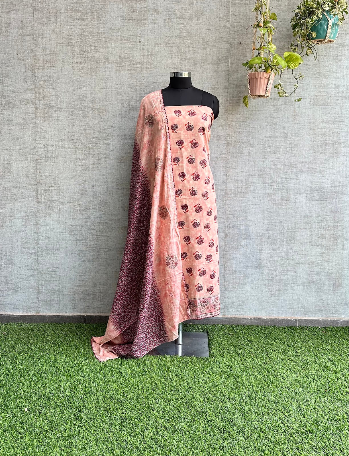 Light Peach Pure Cotton with Jaipuri Print