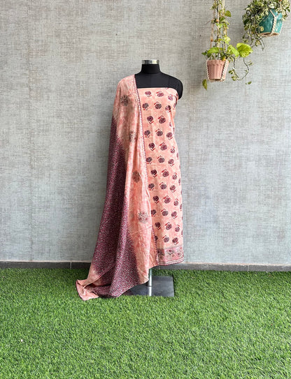 Light Peach Pure Cotton with Jaipuri Print