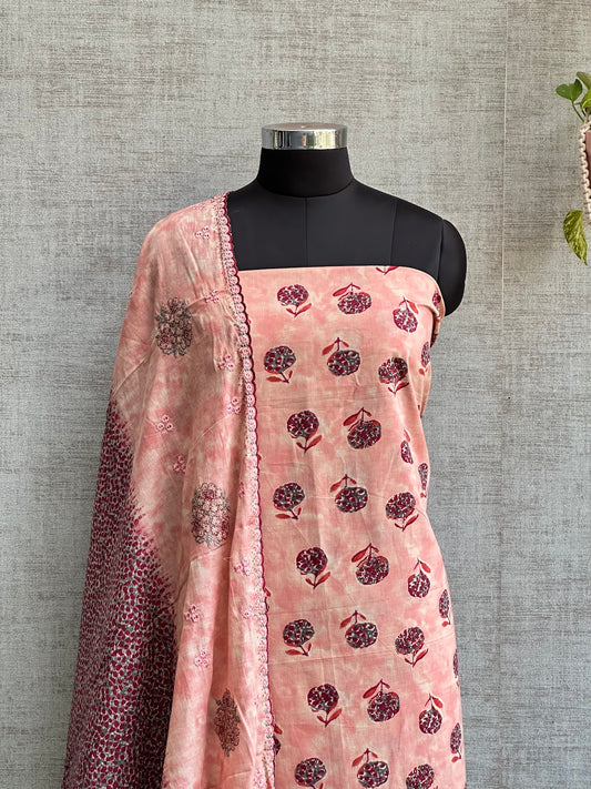 Light Peach Pure Cotton with Jaipuri Print