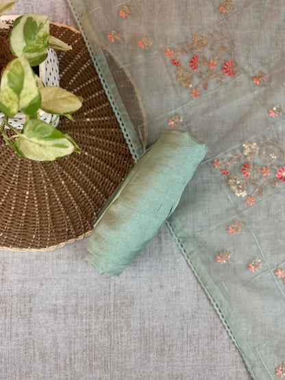 Light Mint Green Russian Silk with Mirror Work