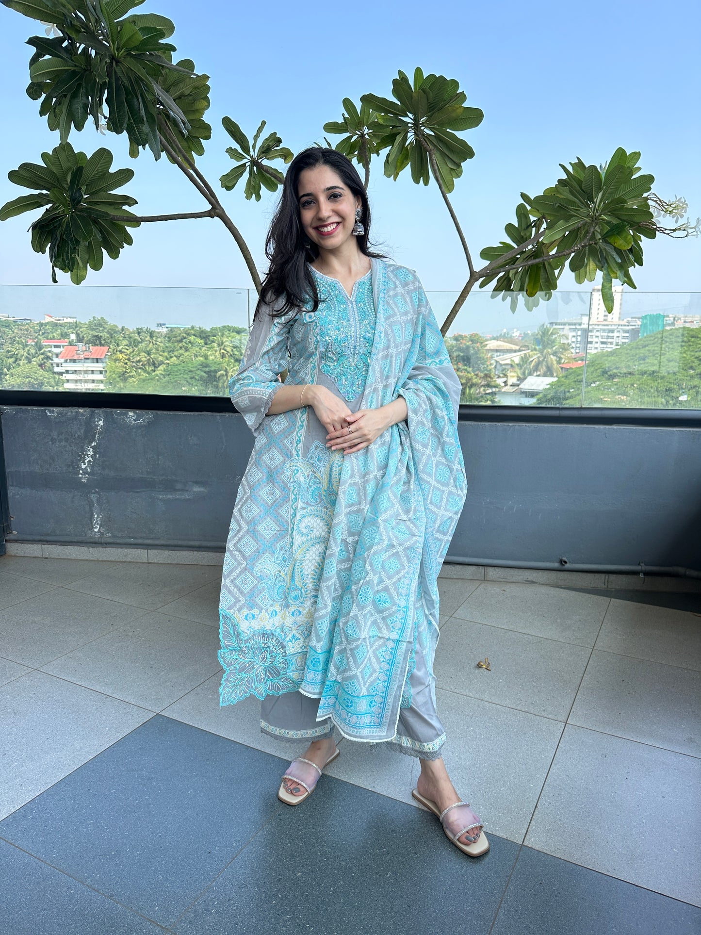 Blue Printed Cutwork Pakistani Lawn Suit