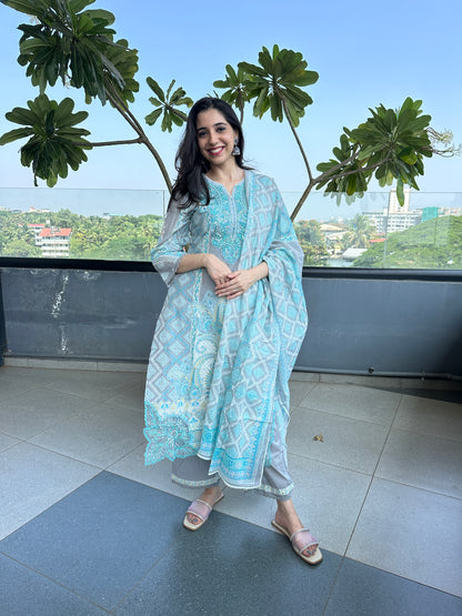 Blue Printed Cutwork Pakistani Lawn Suit