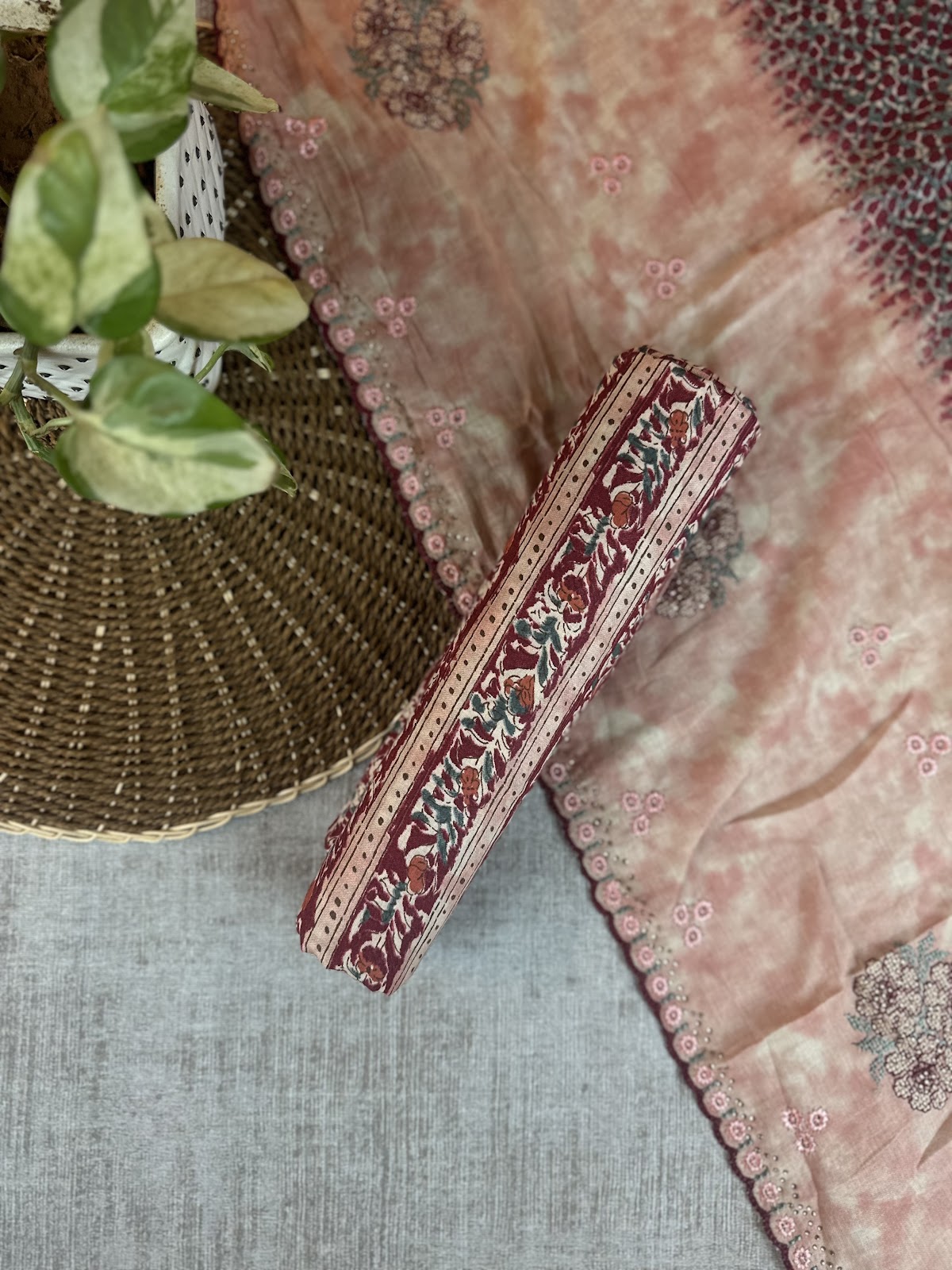 Light Peach Pure Cotton with Jaipuri Print