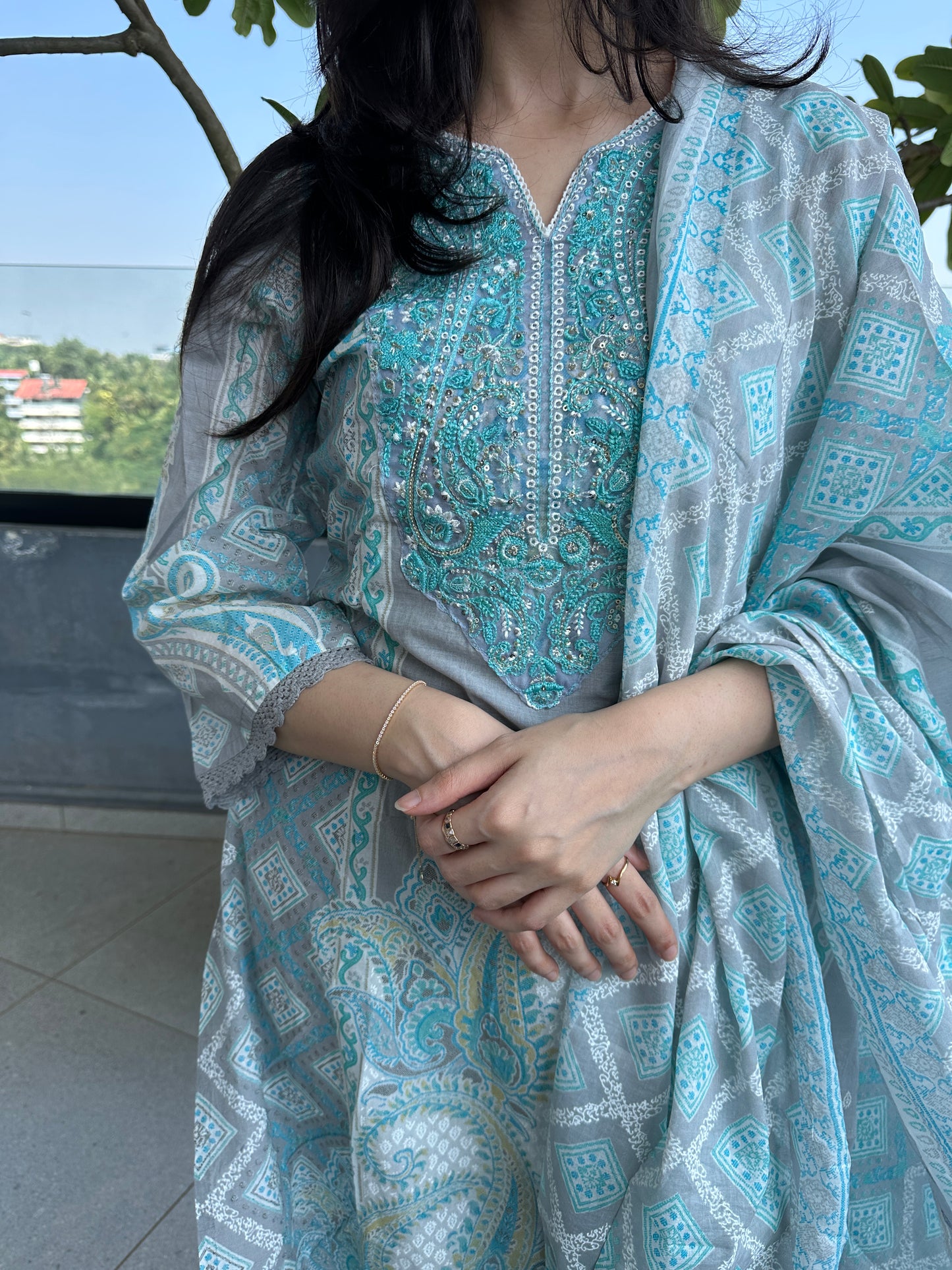 Blue Printed Cutwork Pakistani Lawn Suit