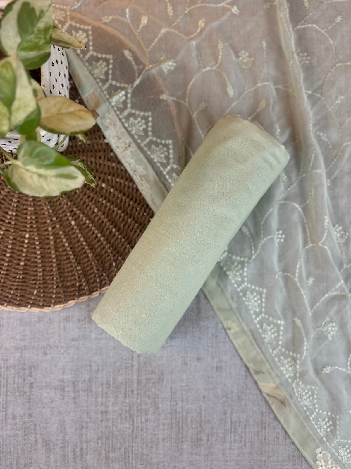 Soft Green Pure Chanderi with Stone Embroidery
