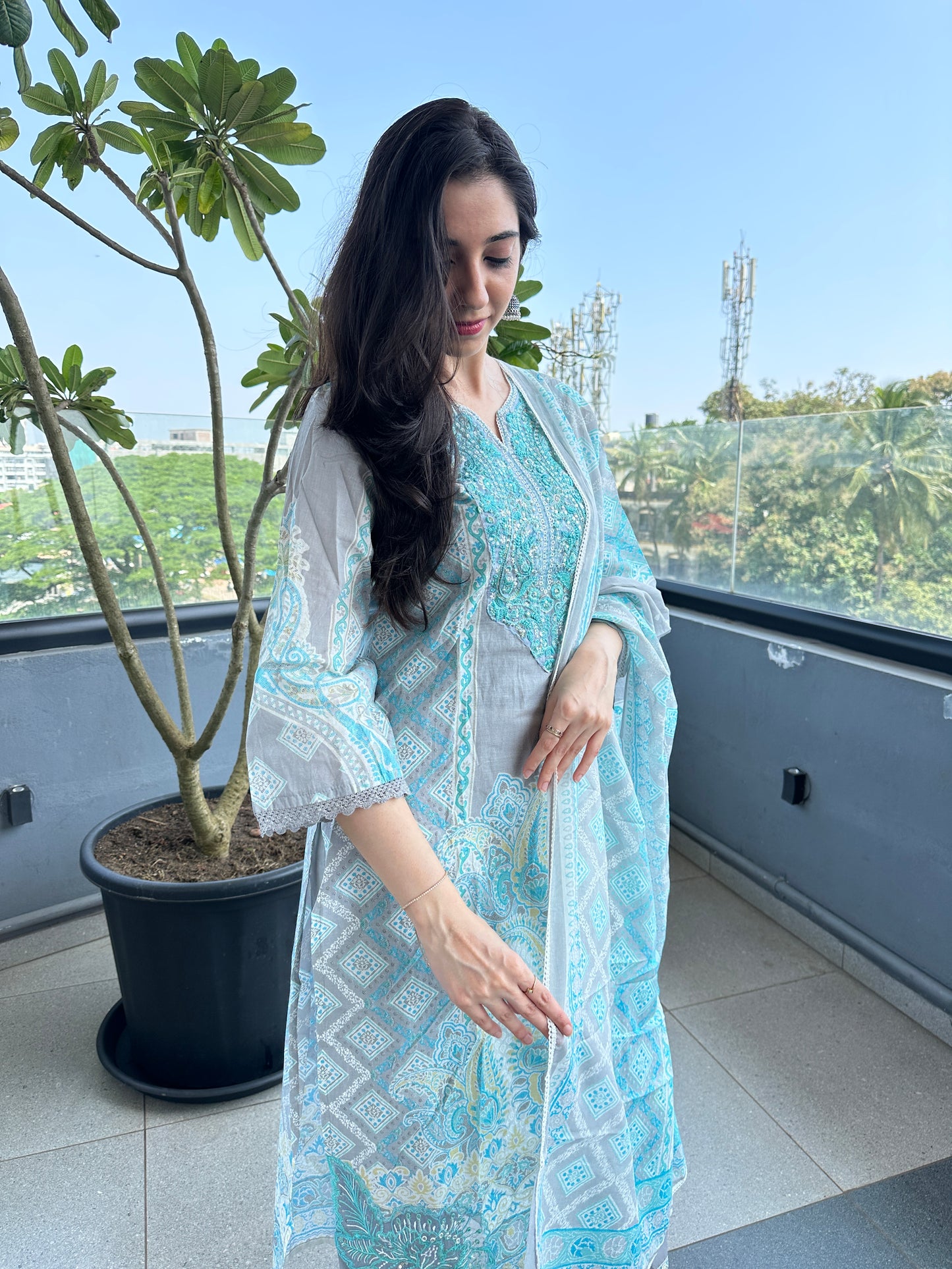 Blue Printed Cutwork Pakistani Lawn Suit