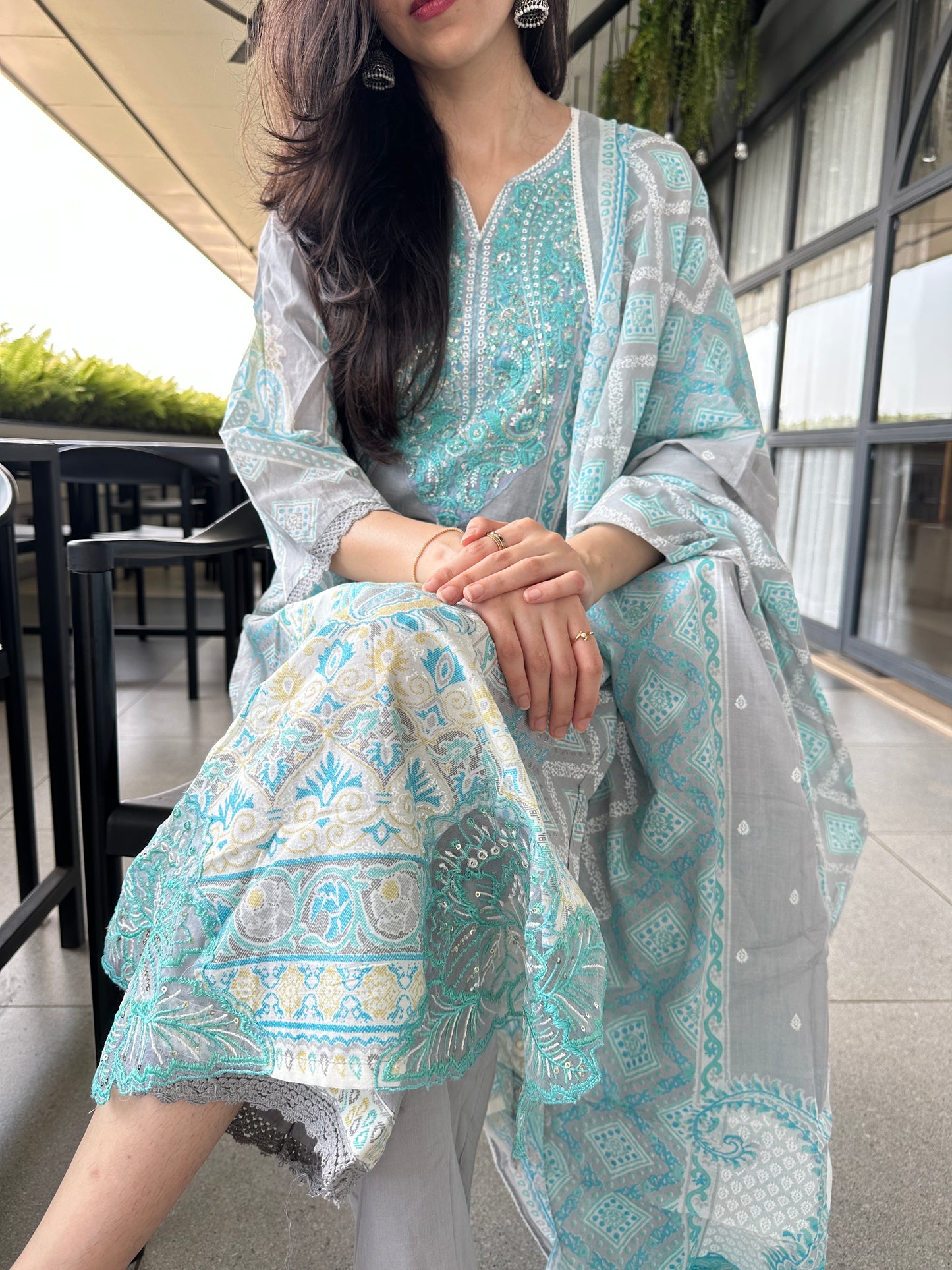 Blue Printed Cutwork Pakistani Lawn Suit