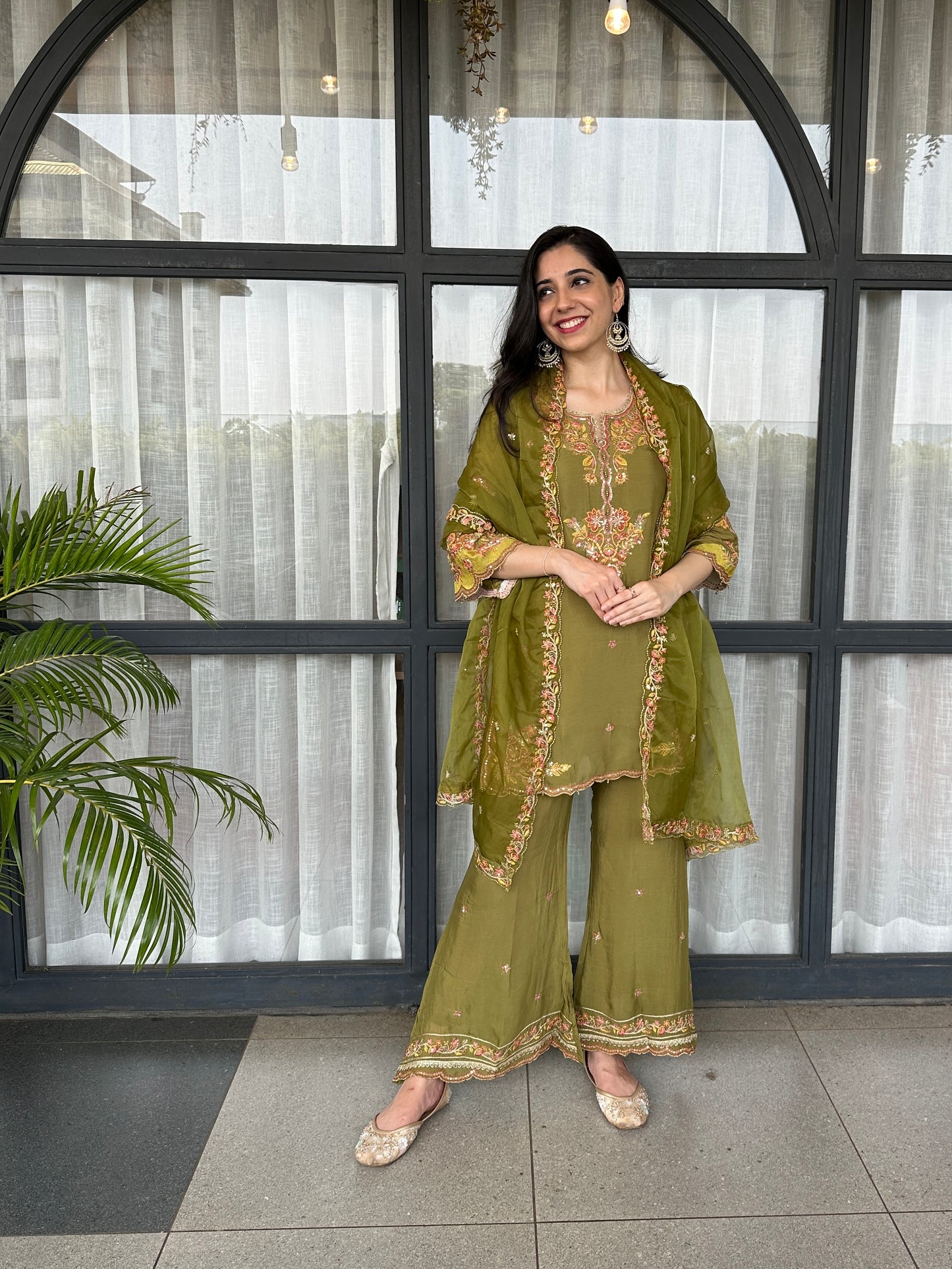 Olive Green Farshi Suit