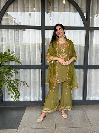 Olive Green Farshi Suit