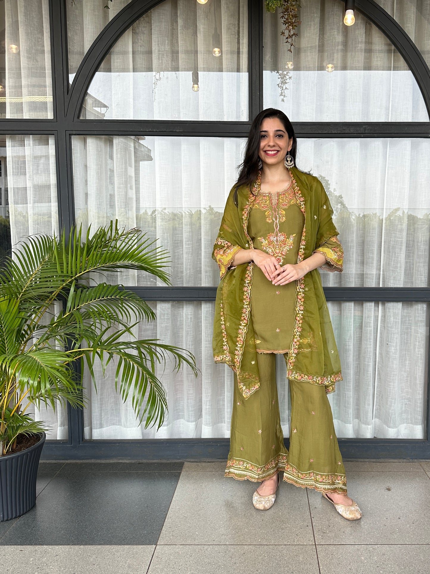 Olive Green Farshi Suit