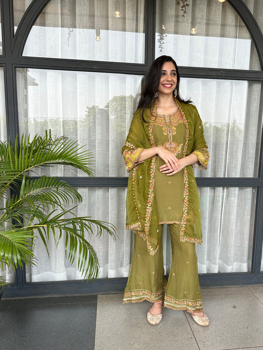 Olive Green Farshi Suit