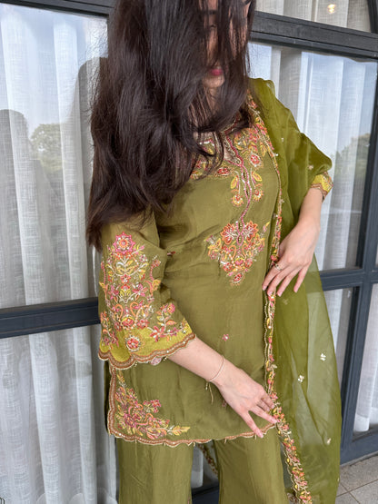 Olive Green Farshi Suit