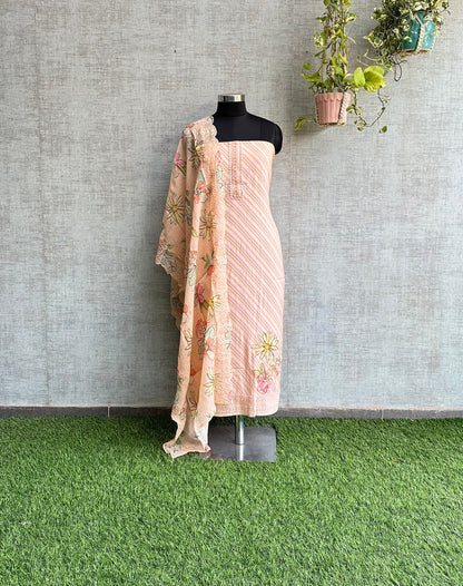 Coral Peach Muslin with Digital Floral Print