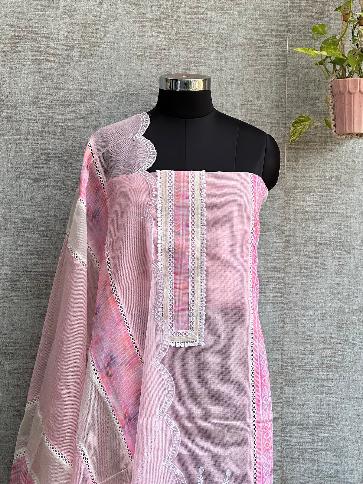 Pink Kota with Cutwork Embroidery