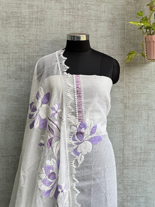 White Kota with Cutwork Embroidery